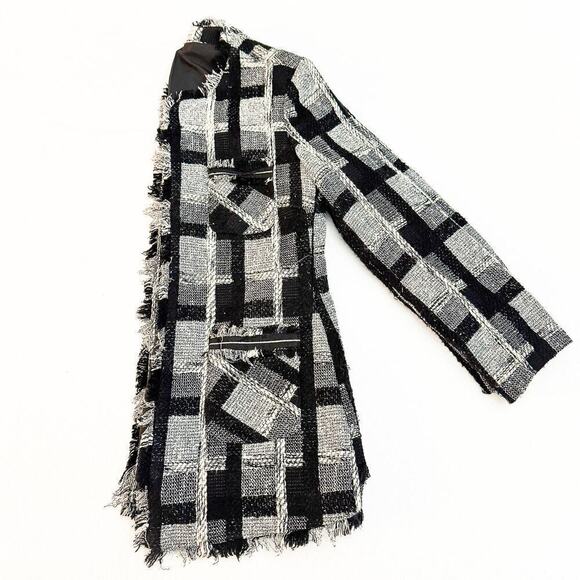 Lauren Elliott Tweed Fringe Hem Blazer Black and White SIze 8 - Picture 6 of 6